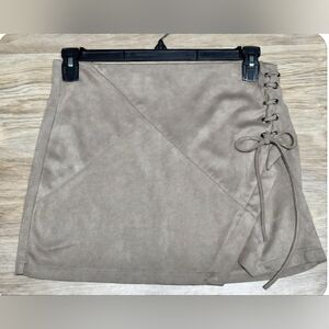 Chic Asymmetrical Tan Skirt with Lace-Up Detail